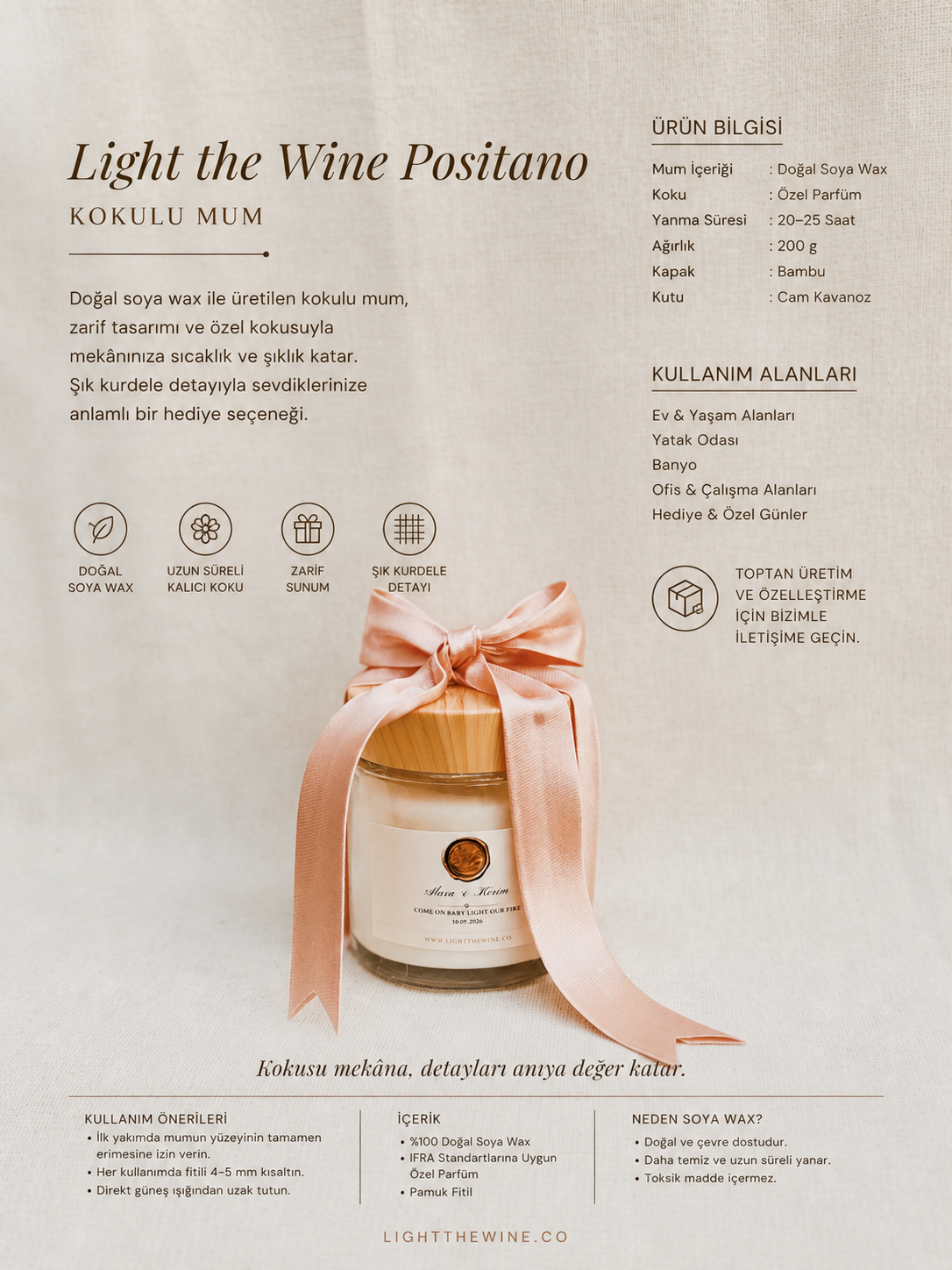 Light the Wine Positano Düğün ve Nişan Hediyelik Mumu